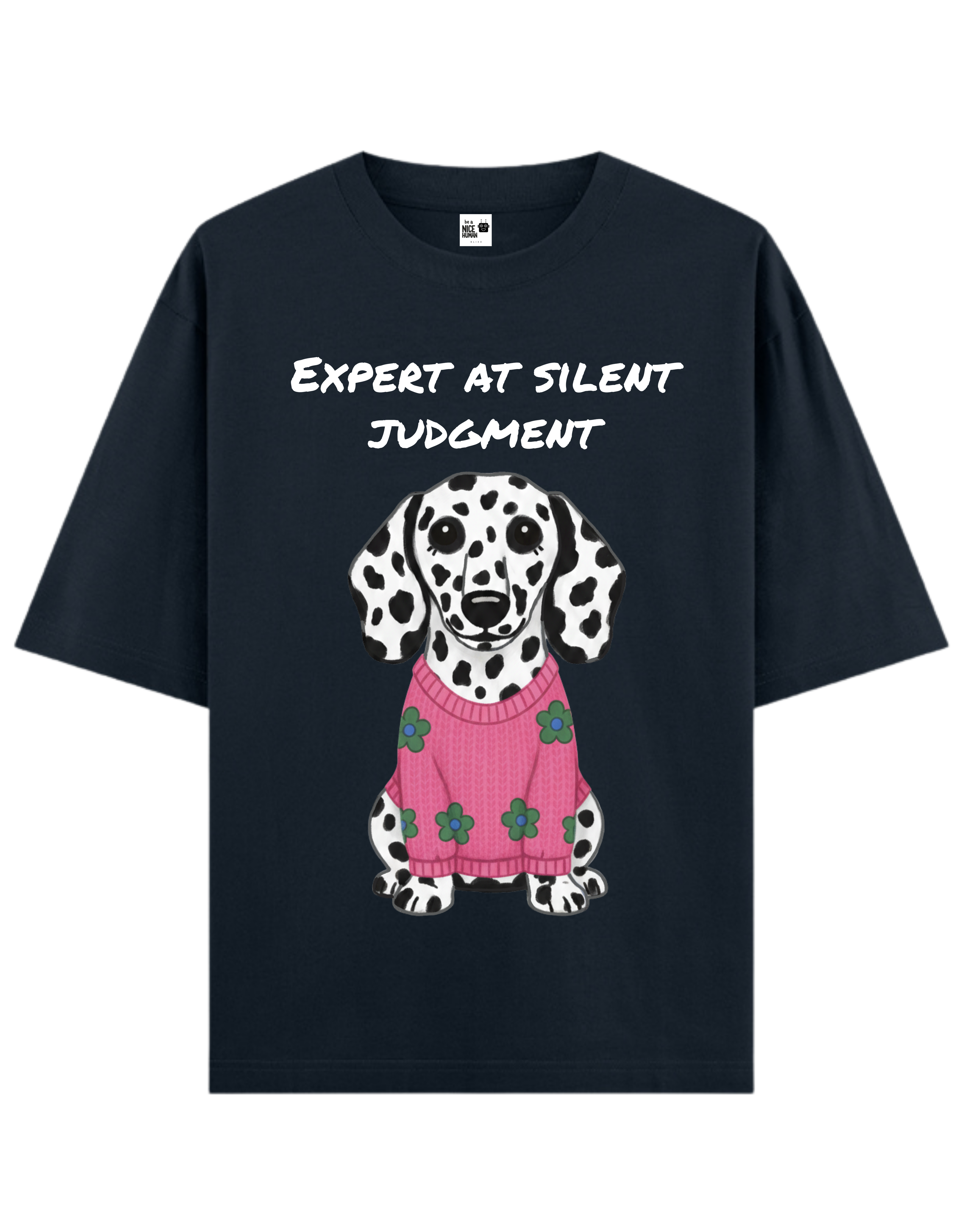 Dalmatian Dog in Pink Sweater Unisex Oversized T-Shirt