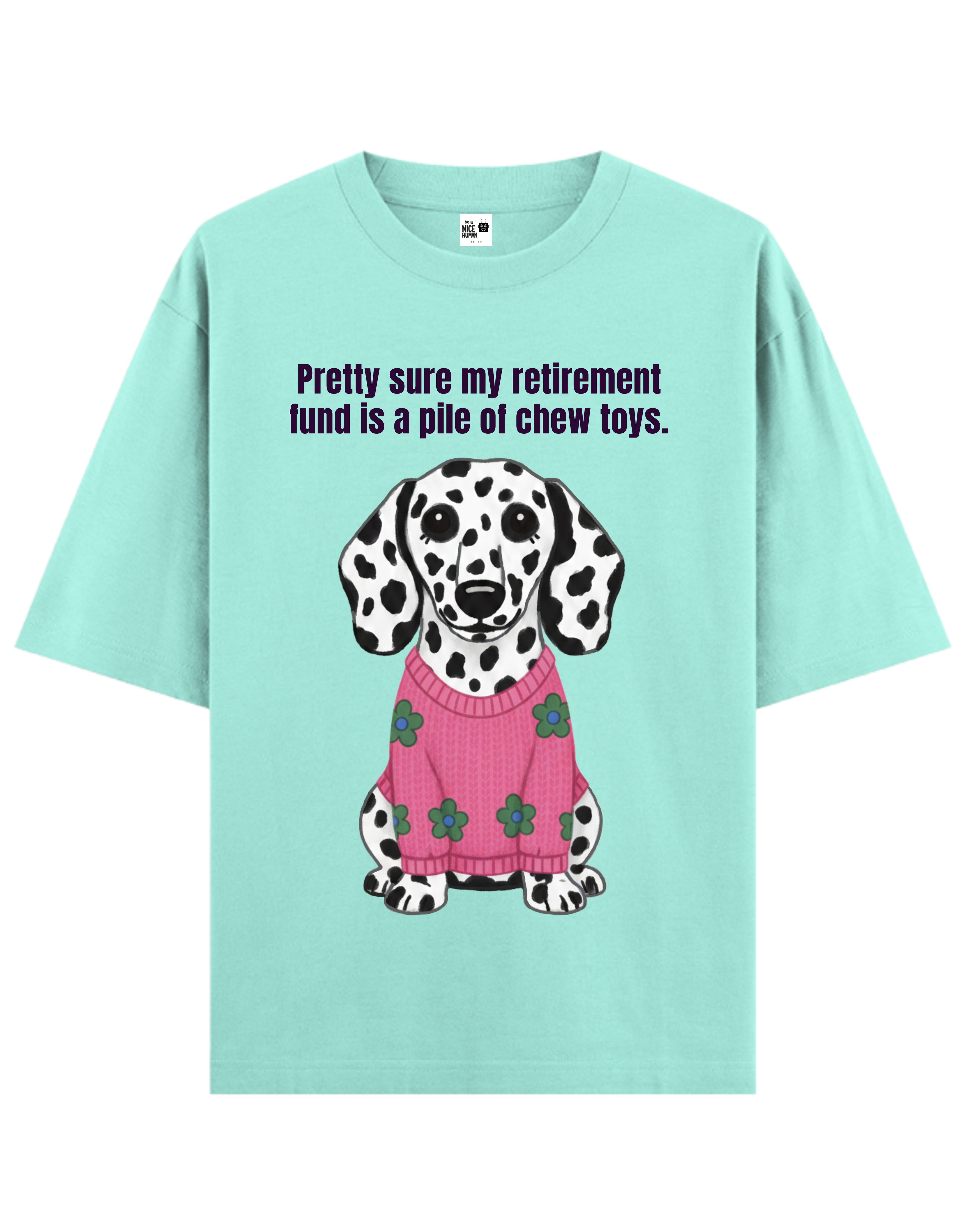 Dalmatian Dog in Pink Sweater Unisex Oversized T-Shirt