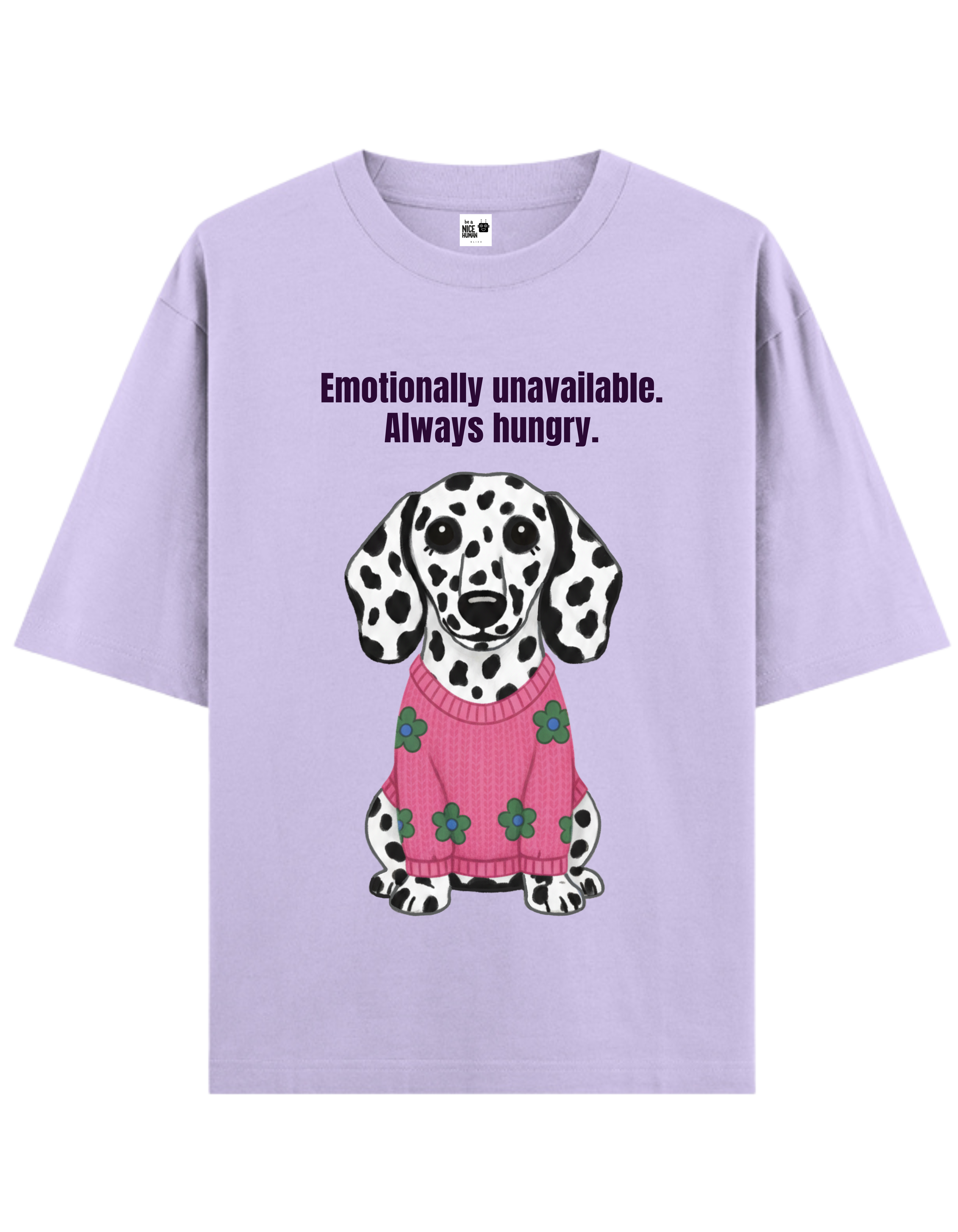 Dalmatian Dog in Pink Sweater Unisex Oversized T-Shirt