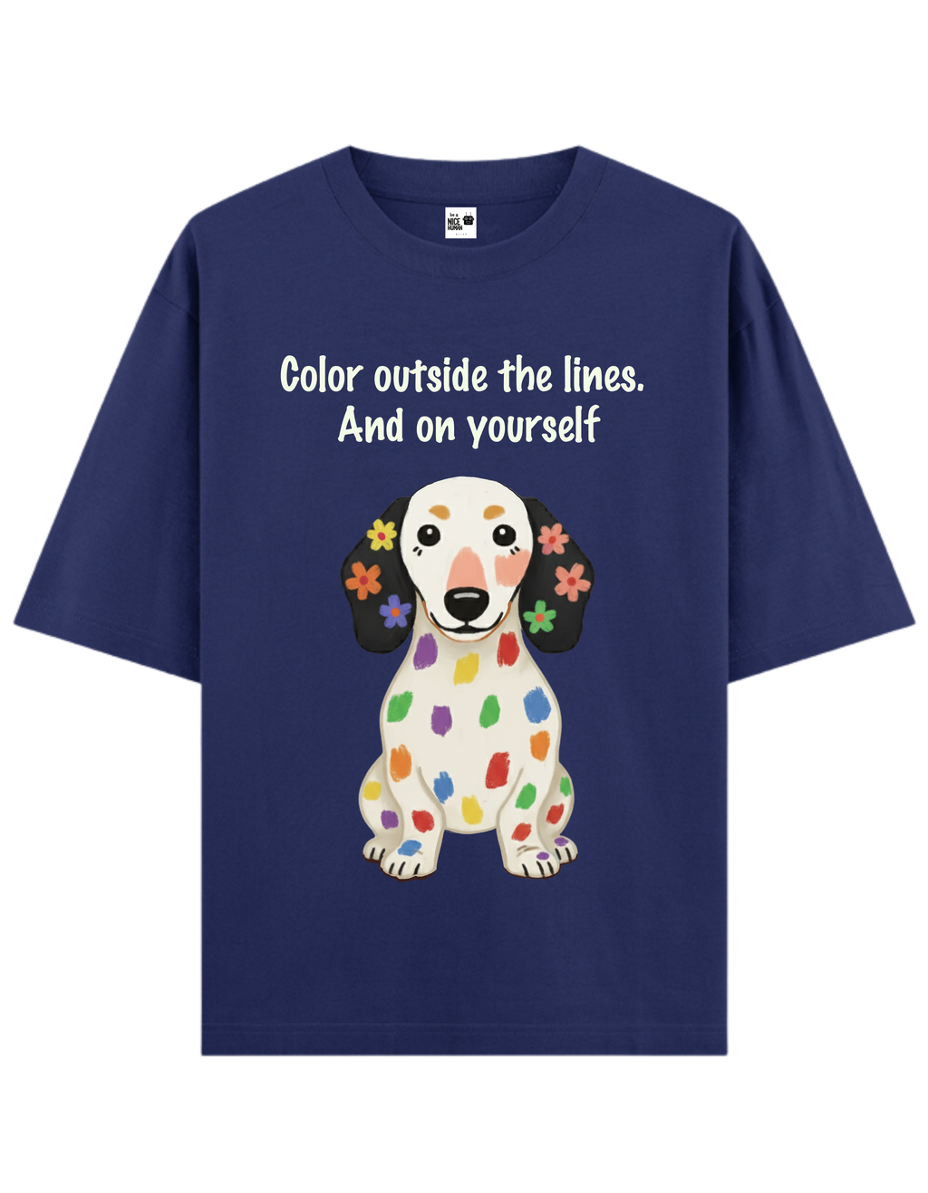 Rainbow, Flowers Dog Unisex Oversized T-Shirt
