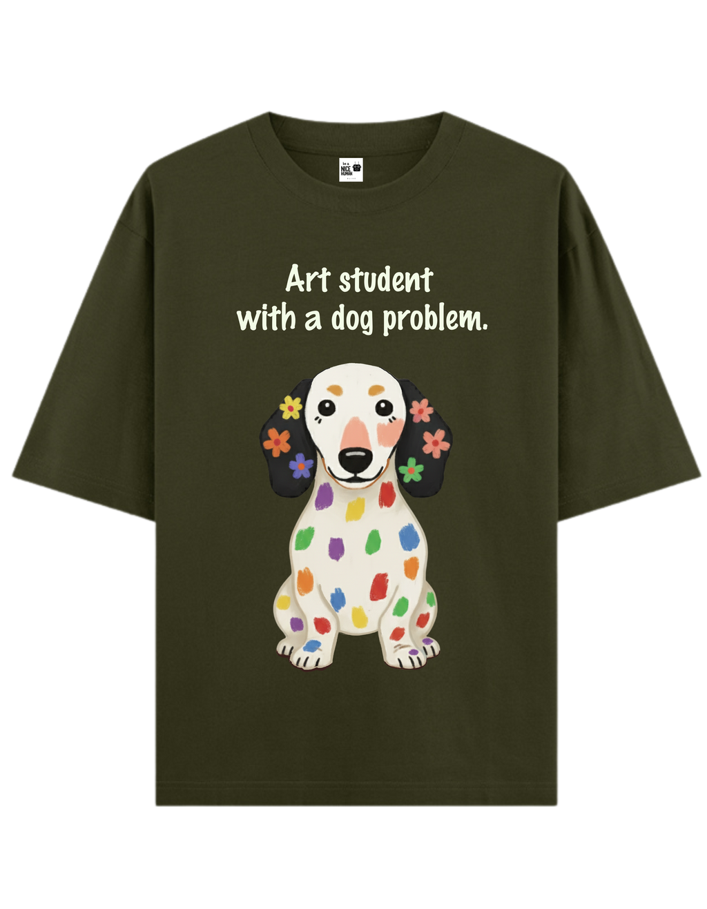 Rainbow, Flowers Dog Unisex Oversized T-Shirt